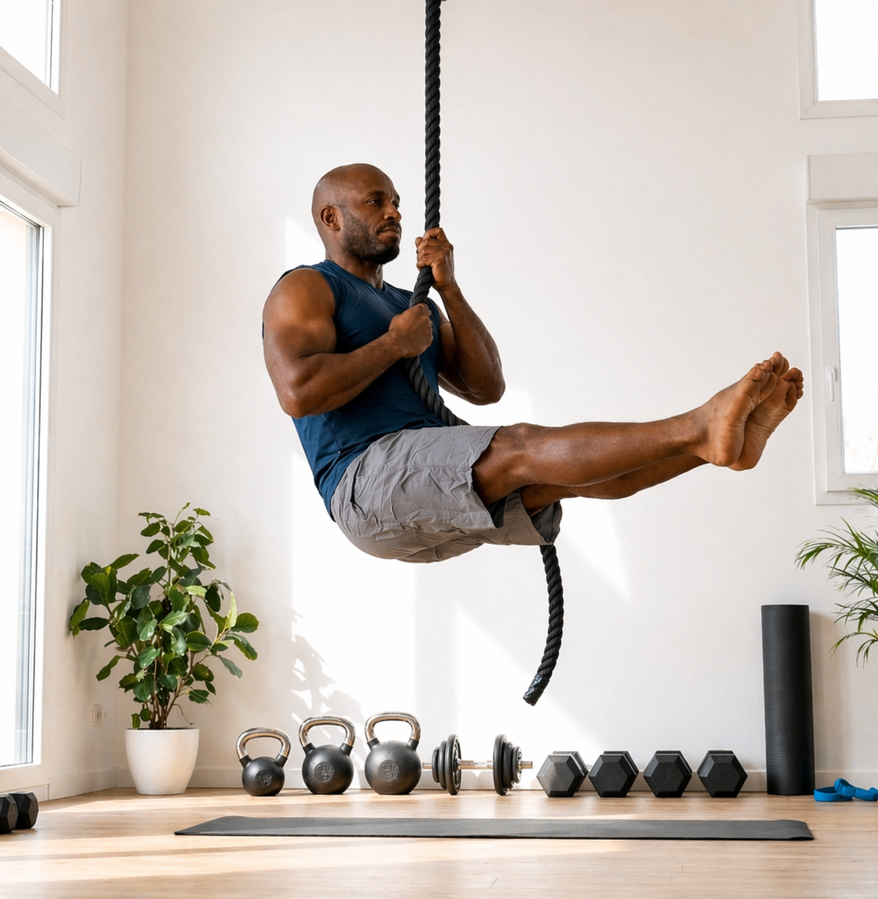 homme salon climbing rope