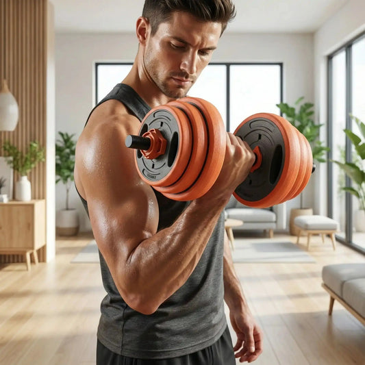 homme bicep entrainement haltère