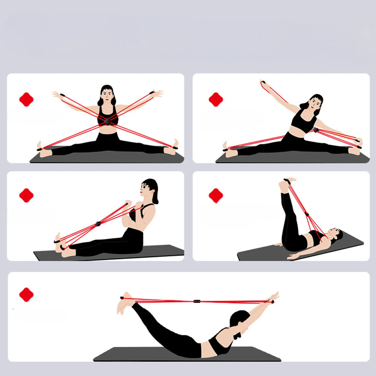 Elastique Musculation Quatre Poignees Pratique Rouge Force