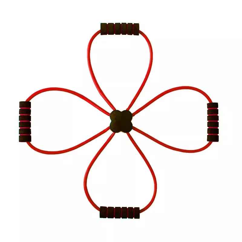 Elastique Musculation Quatre Poignees Pratique Rouge