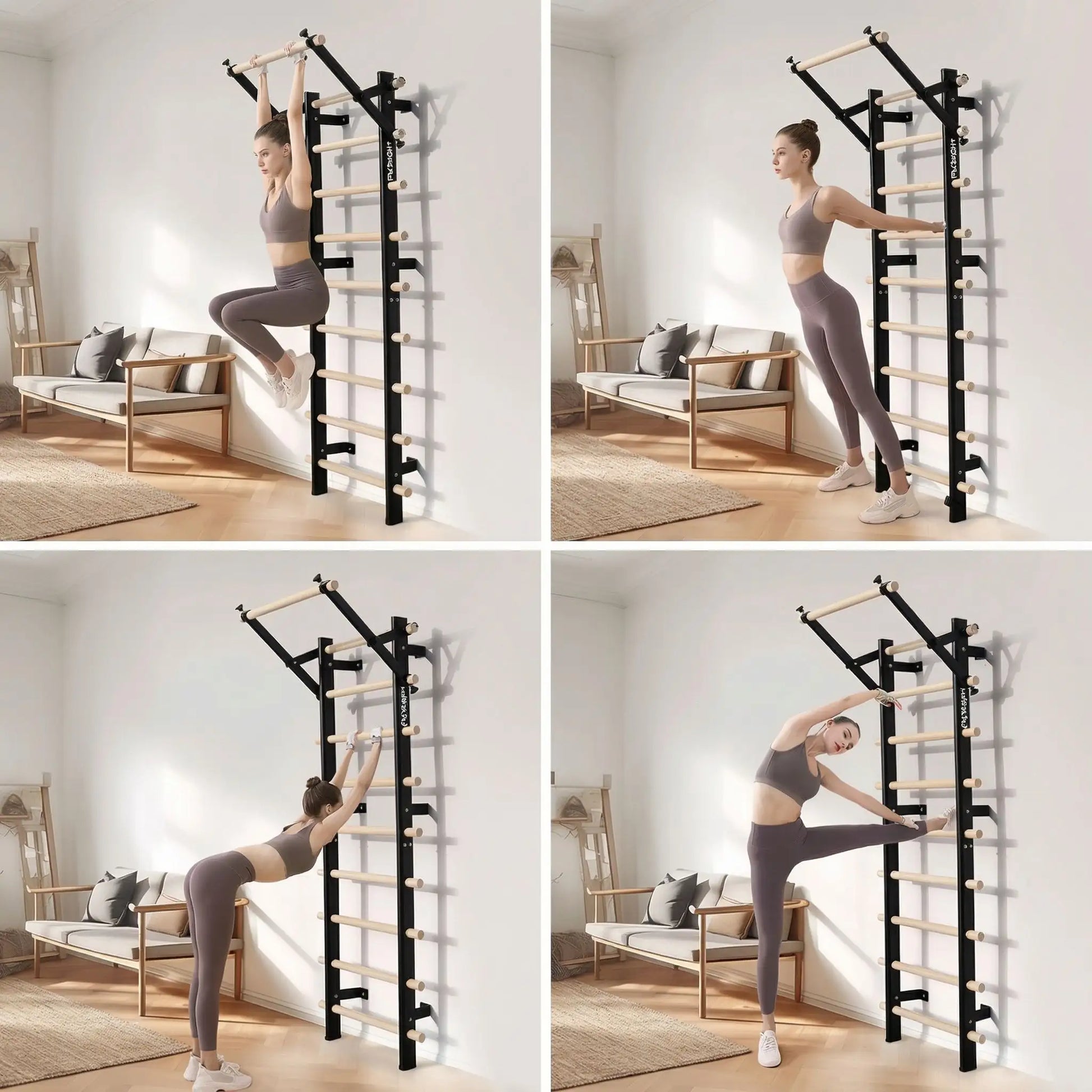 femme etirement echelle gymnastique