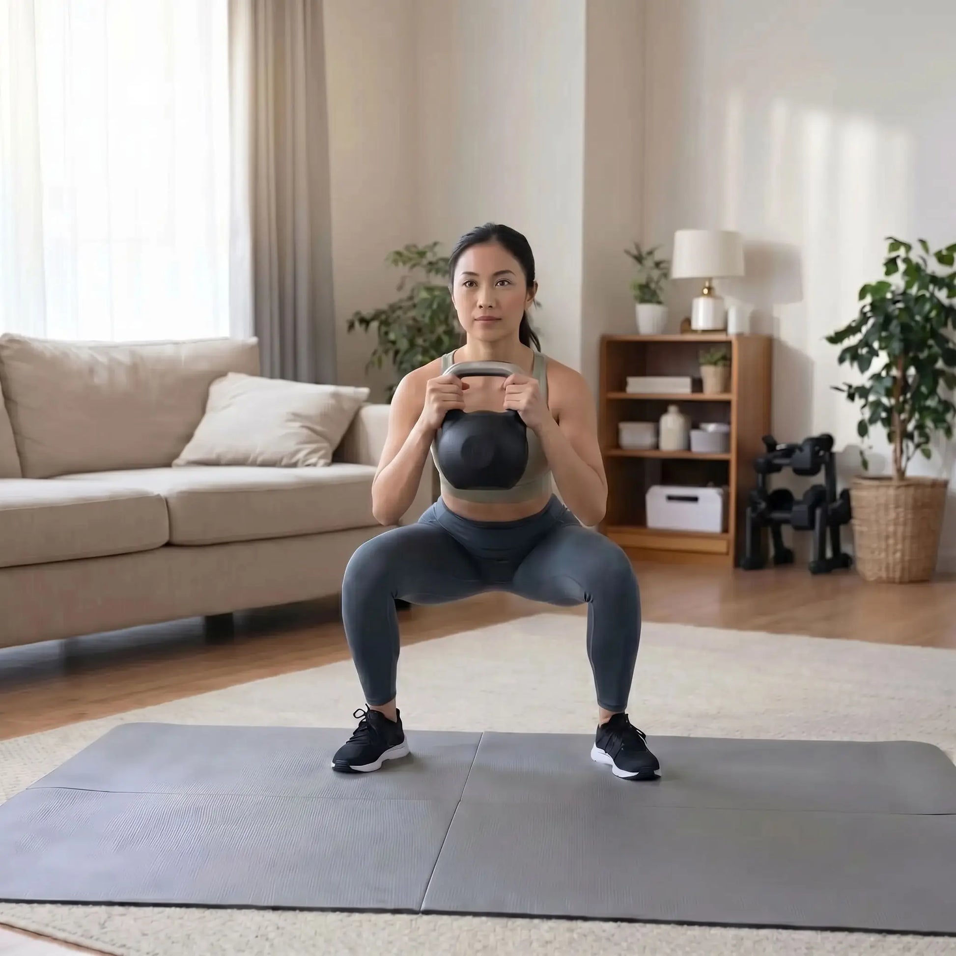 femme goblet squat kettlebell salon