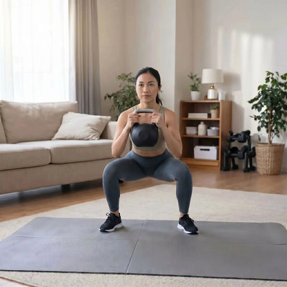 femme goblet squat kettlebell salon