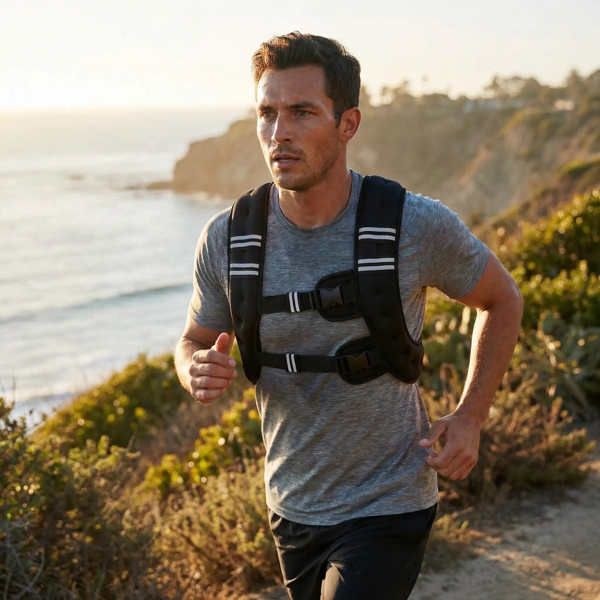 homme qui cours avec gilet lesté